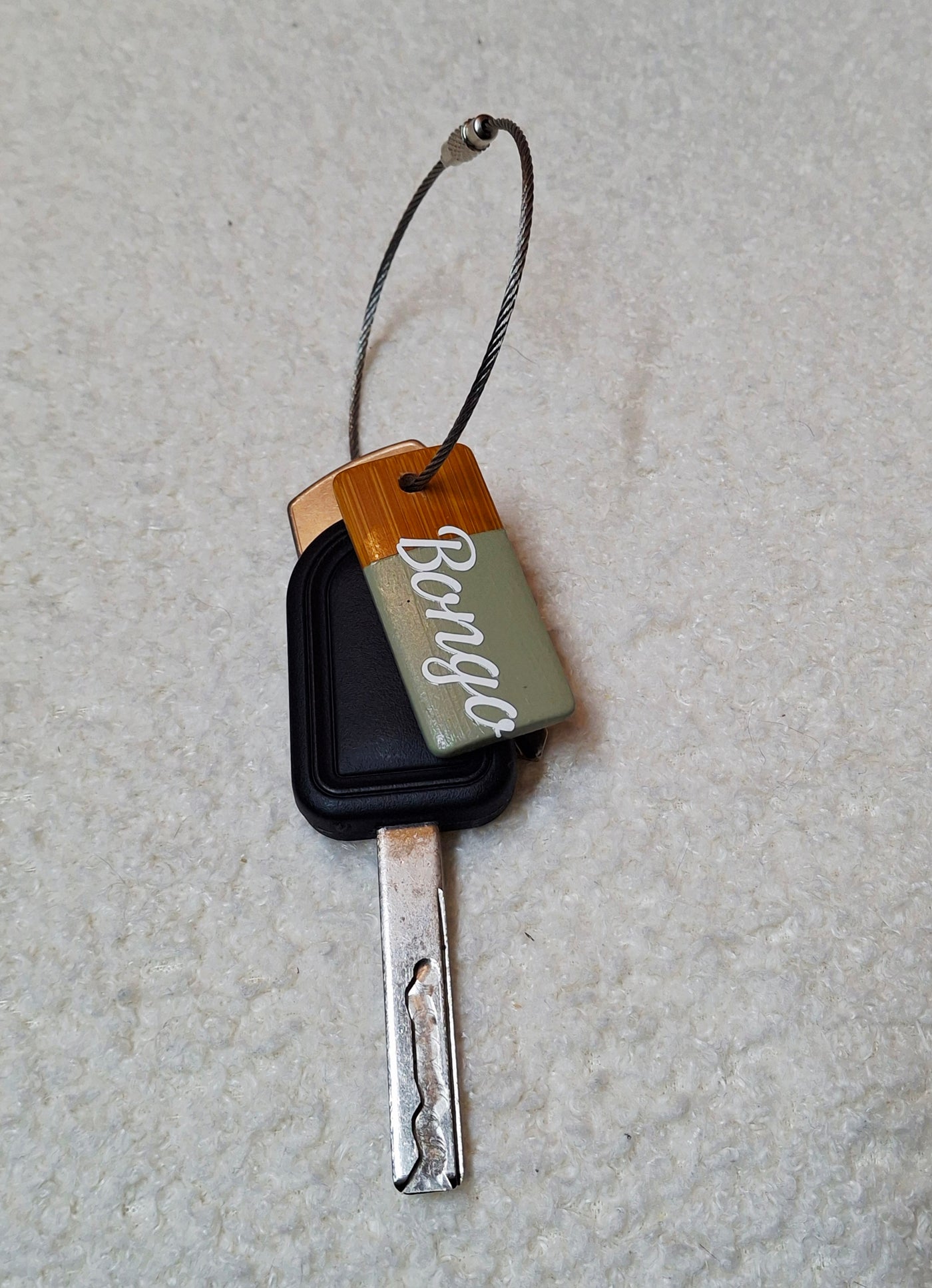 Bamboo key fob with steel key chain