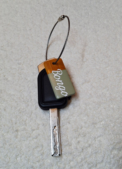 Bamboo key fob with steel key chain