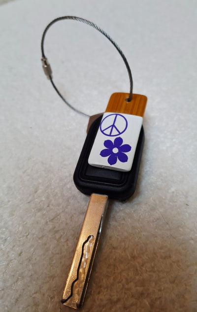 Bamboo key fob and steel key chain