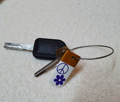 Bamboo key fob and steel key chain