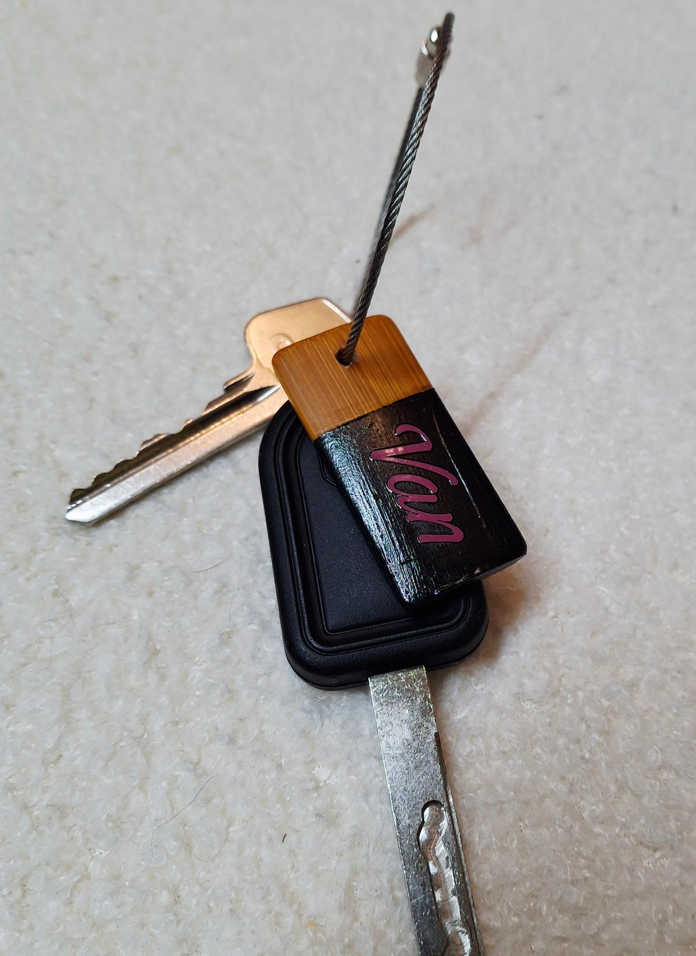 Bamboo key fob with steel key chain