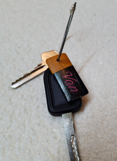 Bamboo key fob with steel key chain