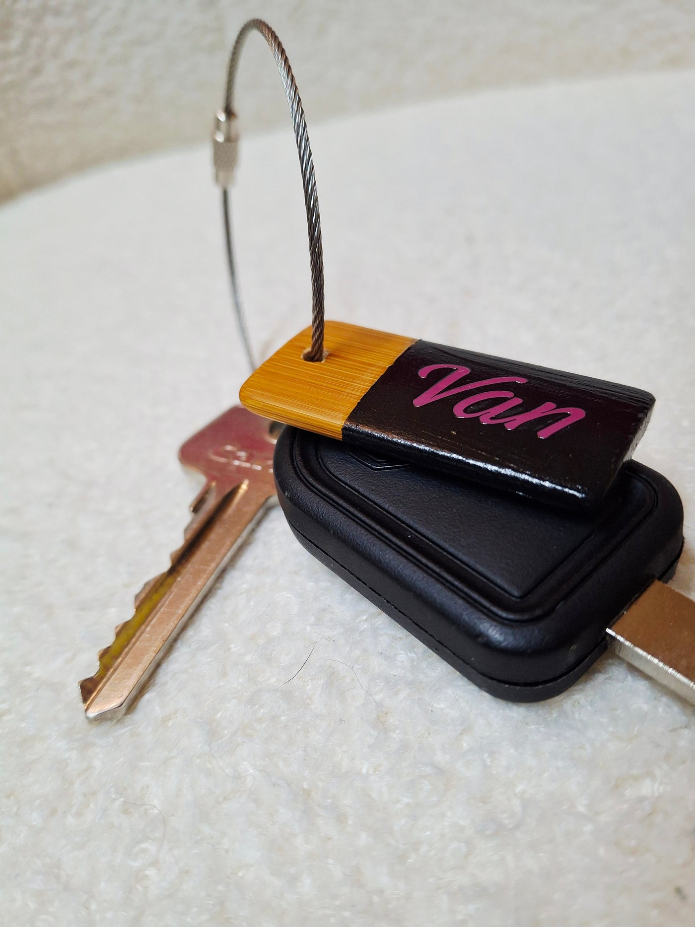 Bamboo key fob with steel key chain