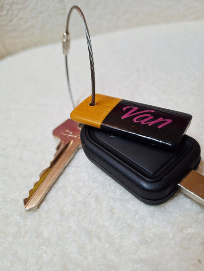 Bamboo key fob with steel key chain