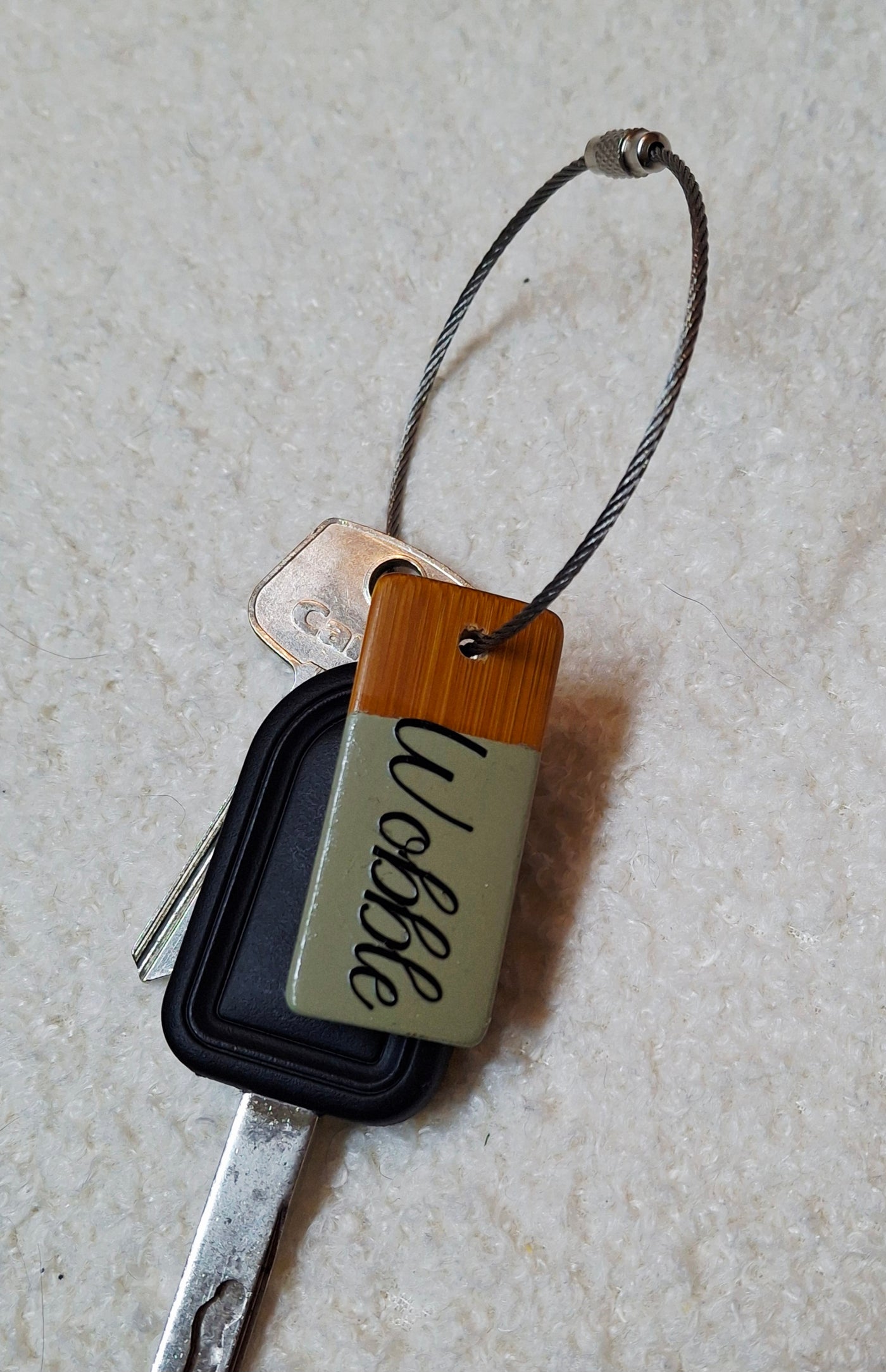Bamboo key fob with steel key chain