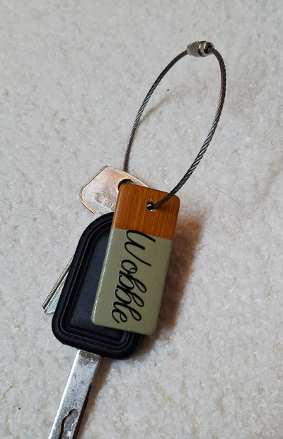 Bamboo key fob with steel key chain