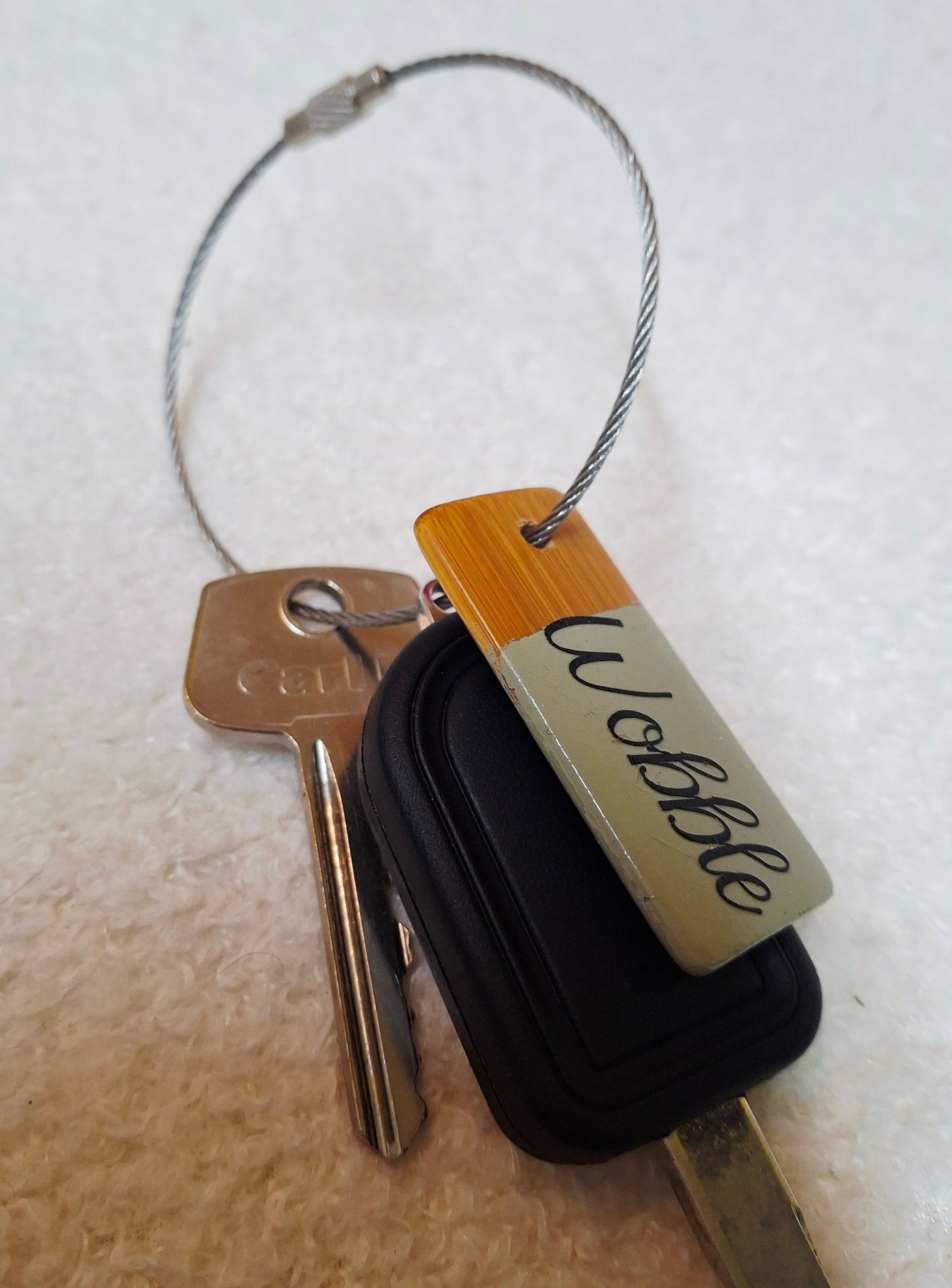 Bamboo key fob with steel key chain