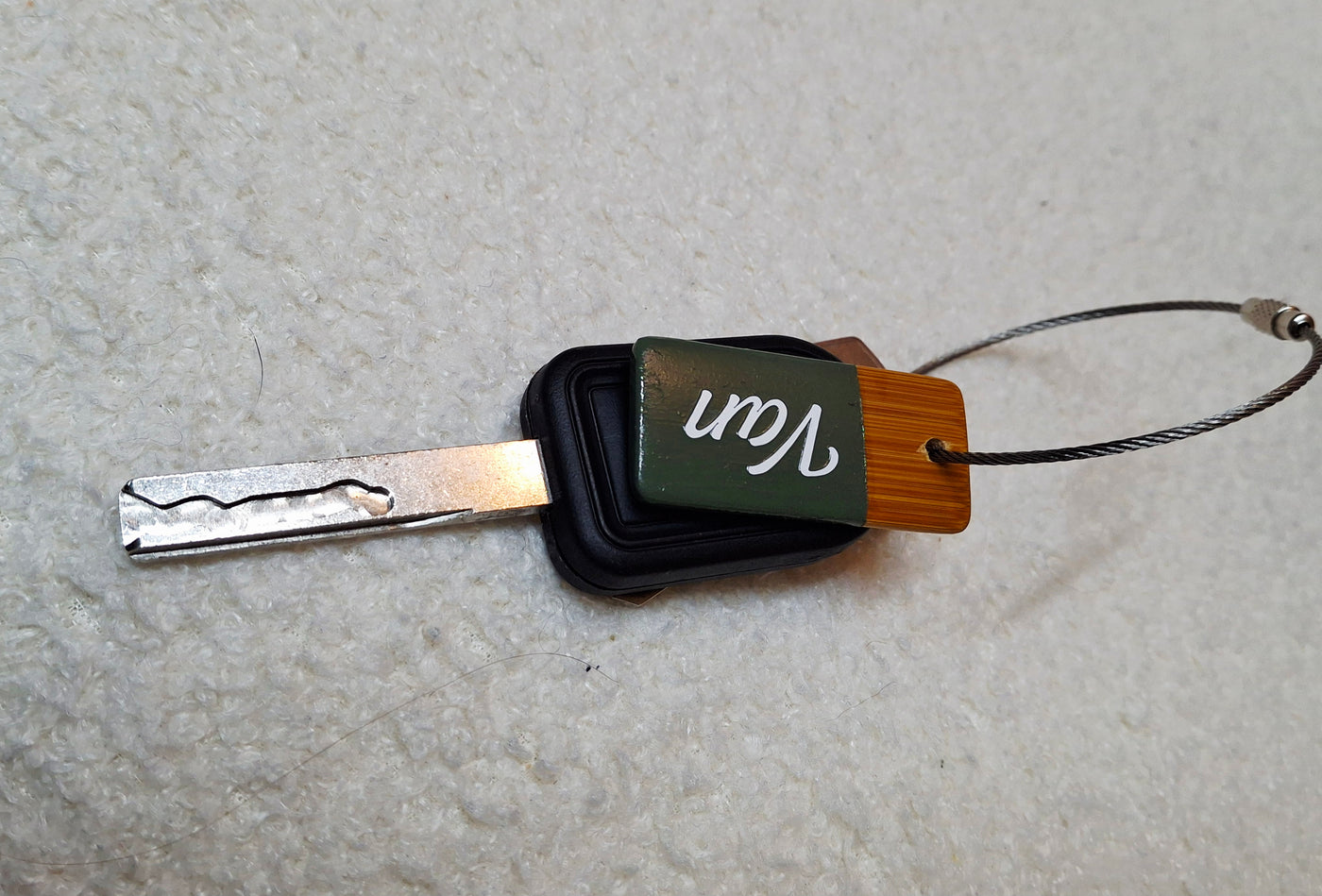 Bamboo key fob with steel key chain