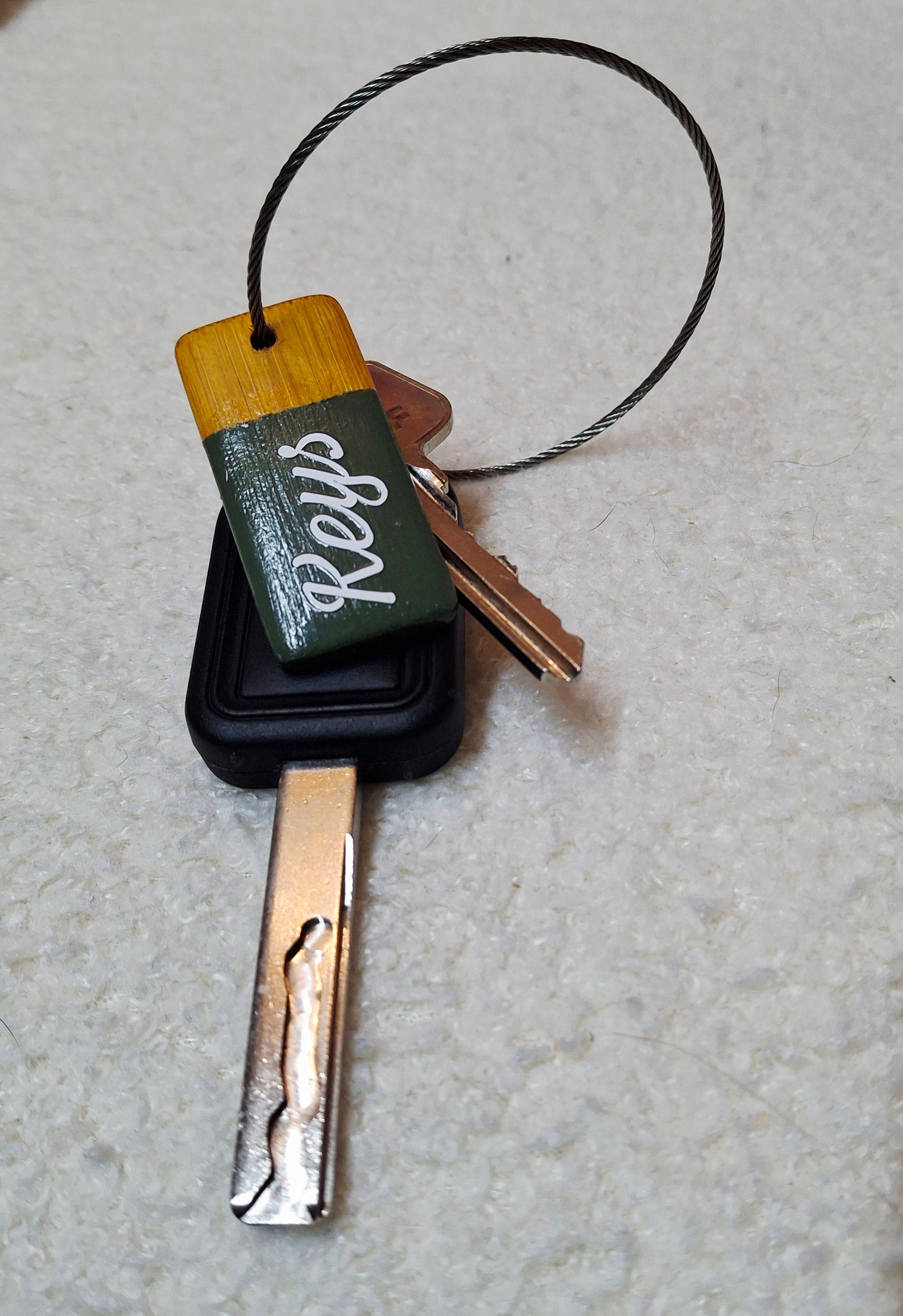 Bamboo key fob with steel key chain