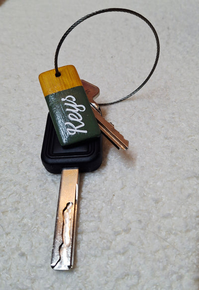 Bamboo key fob with steel key chain