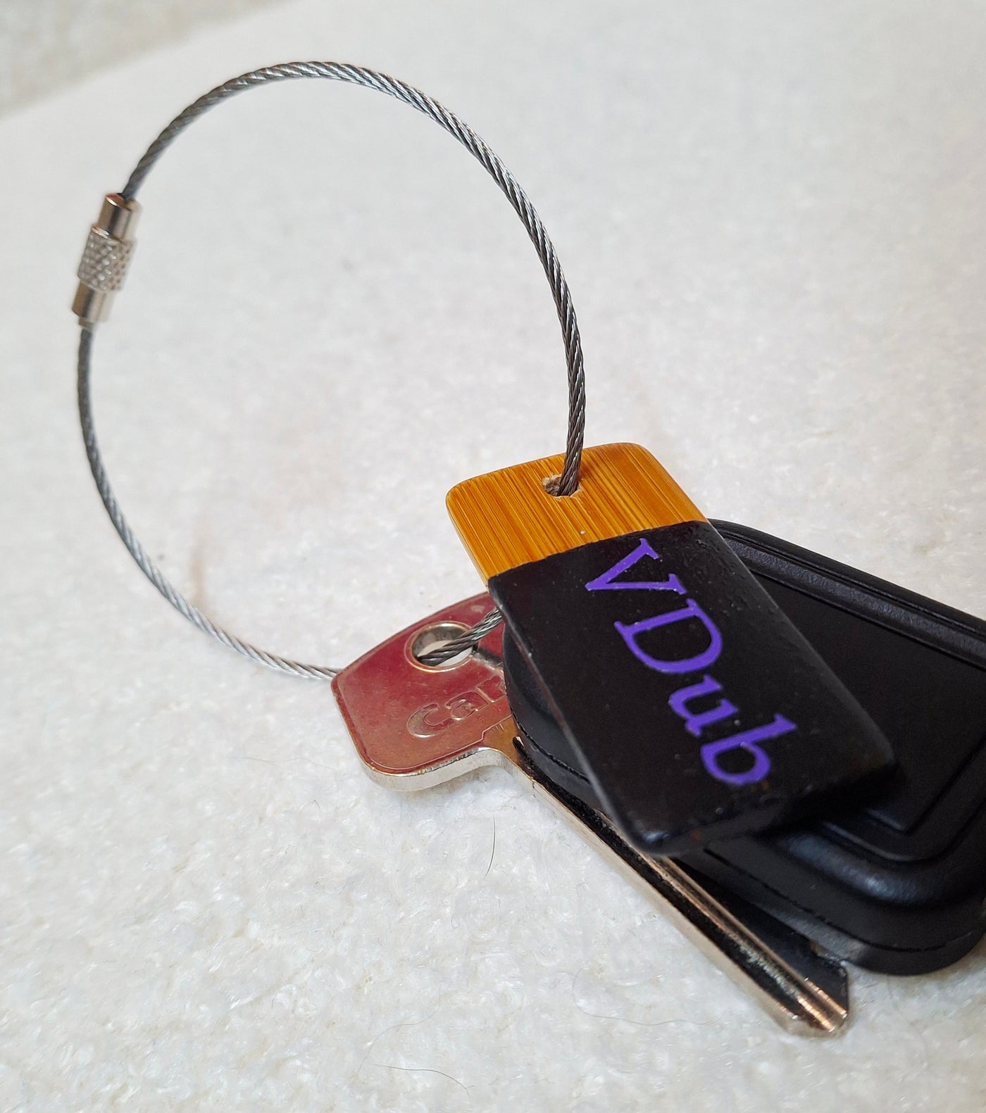 Bamboo key fob with steel key chain